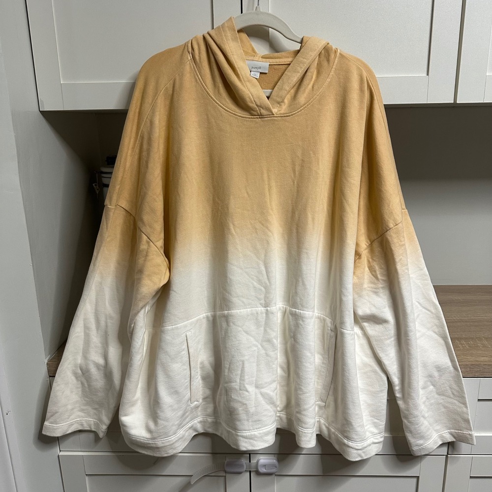Pure Jill Hoodie Women 4X Yellow White Ombre Dip Dye Cotton French Terry